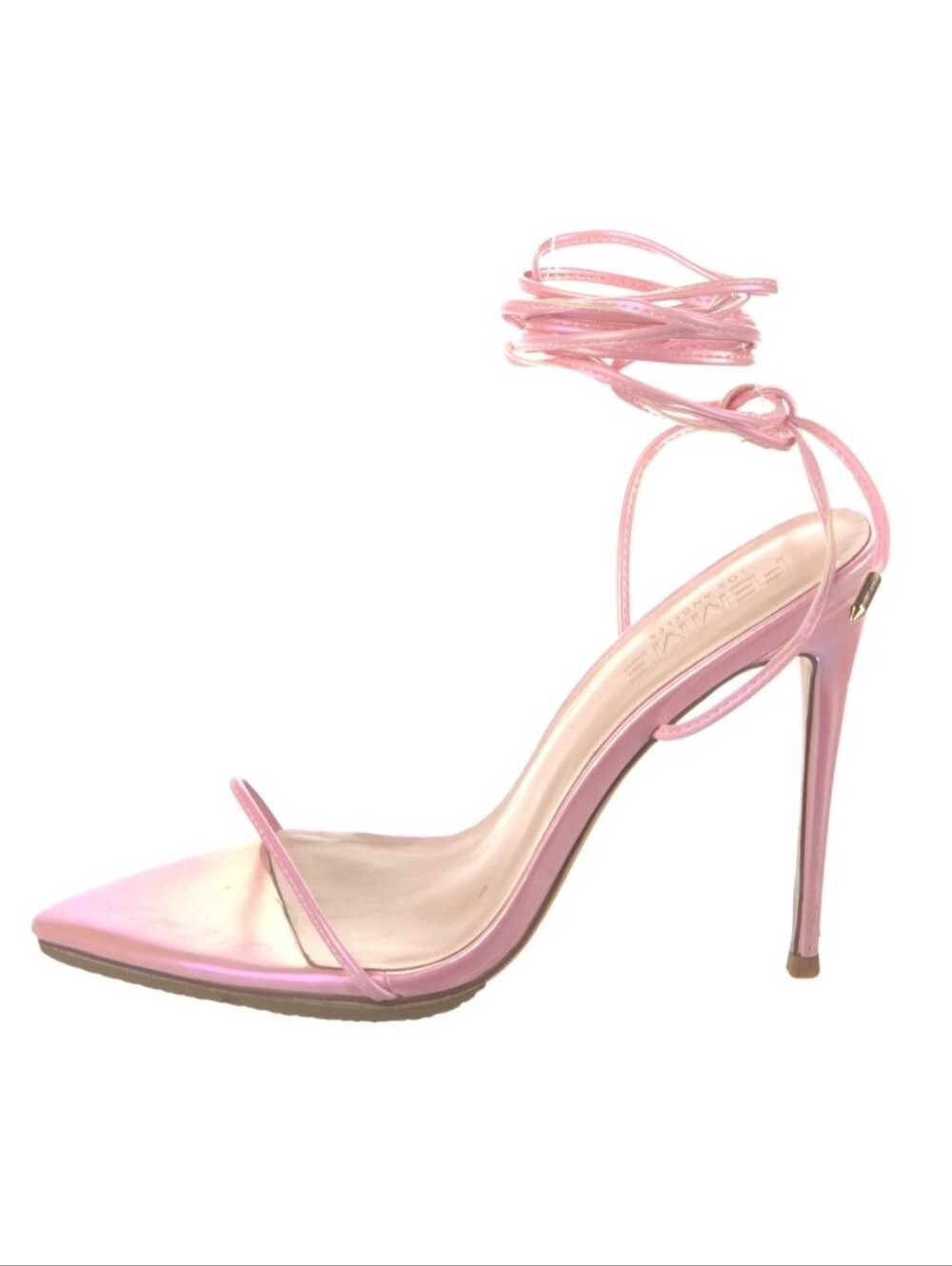 Femme LA Pink Ankle-Tie Stiletto Sandal Size  41